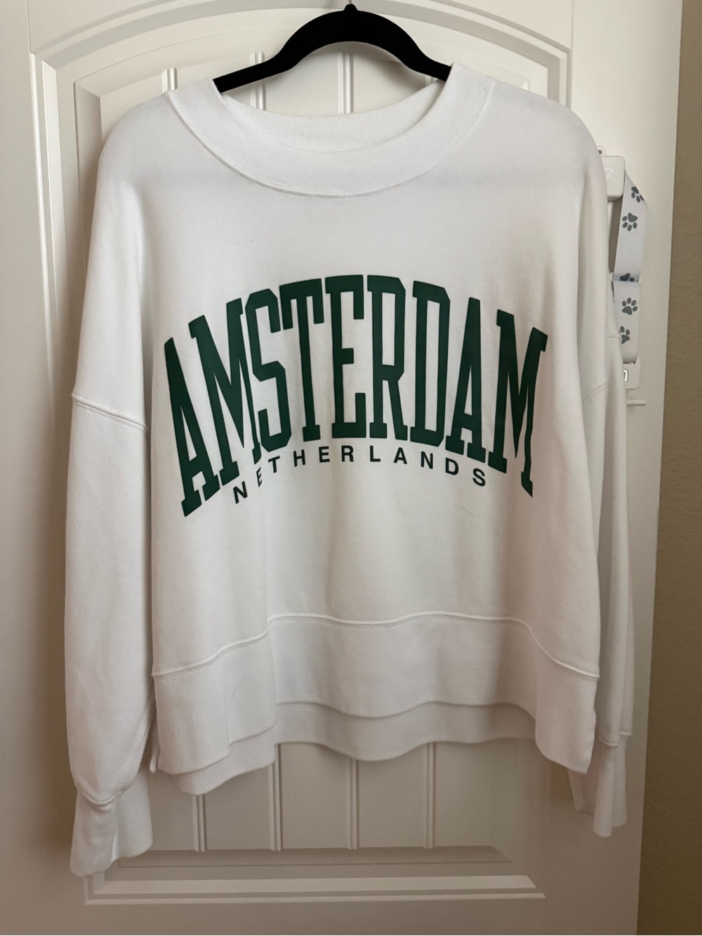 Abercrombie & Fitch White Crewneck with Green Amsterdam Graphic